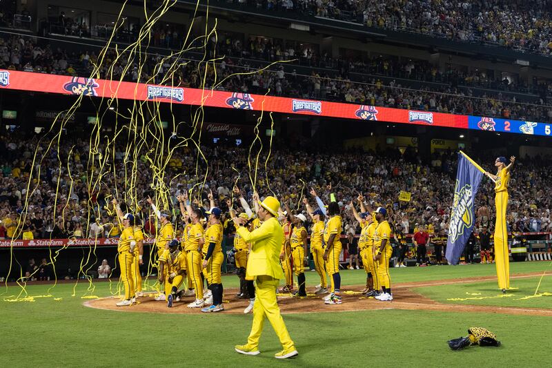 Anaheim, CA - May 30: The Savannah Bananas beat the Firefighters at Angel Stadium on Friday, May 30, 2025 in Anaheim, CA. (Photo by Luke Johnson/Los Angeles Times via Getty Images)
